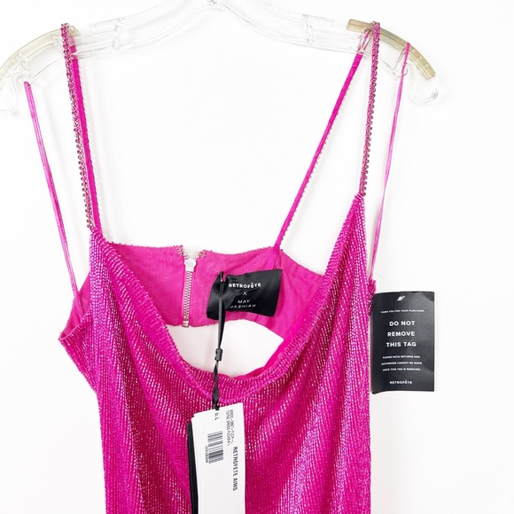 NWT Retrofete x May Mashiah Topaz Glass Beaded Dress In Fuschia L - Picture 4 of 13